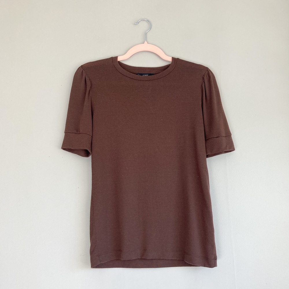 J. Crew Brown Puff Sleeve Espresso Chocolate Brown Sweater Knit Top